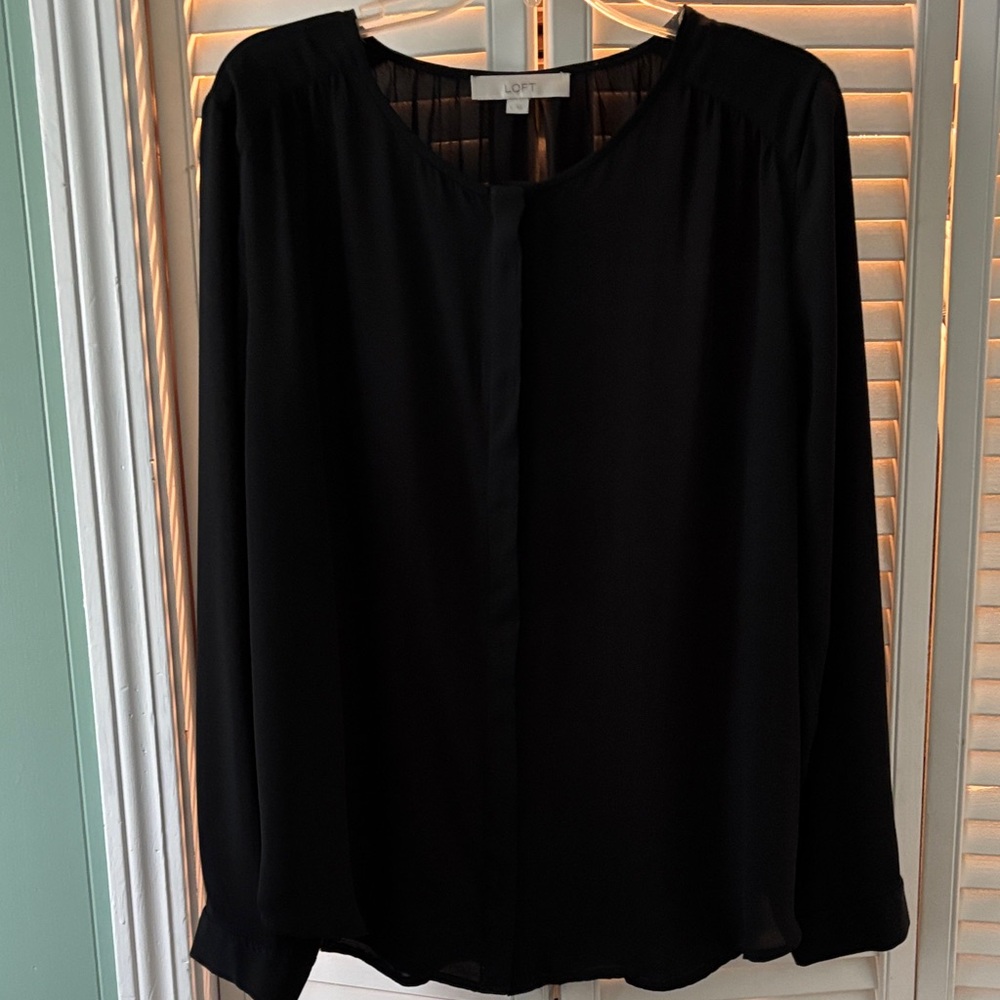 LOFT Black Long Sleeve Pleated Yoke Blouse